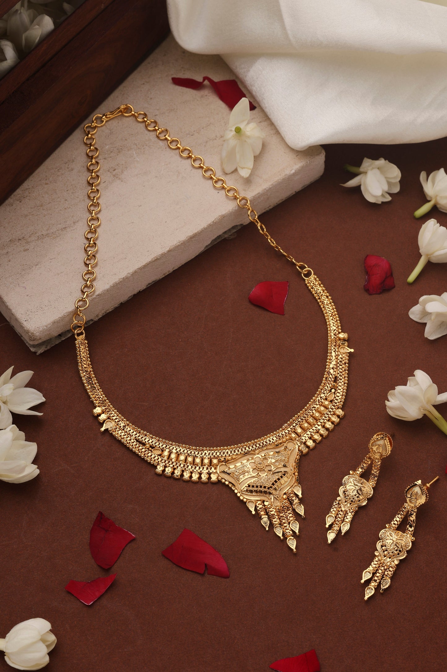 Gold Plated Choker with Floral Designs