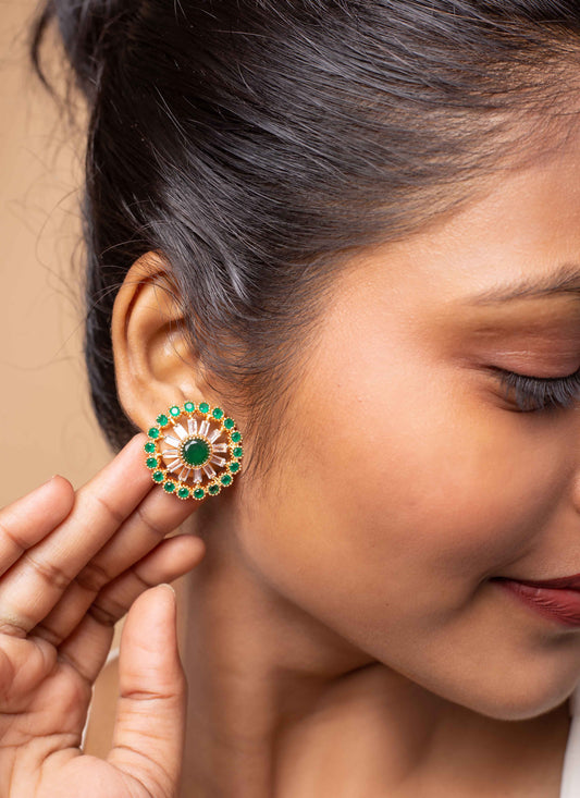 American diamond studs with green stones
