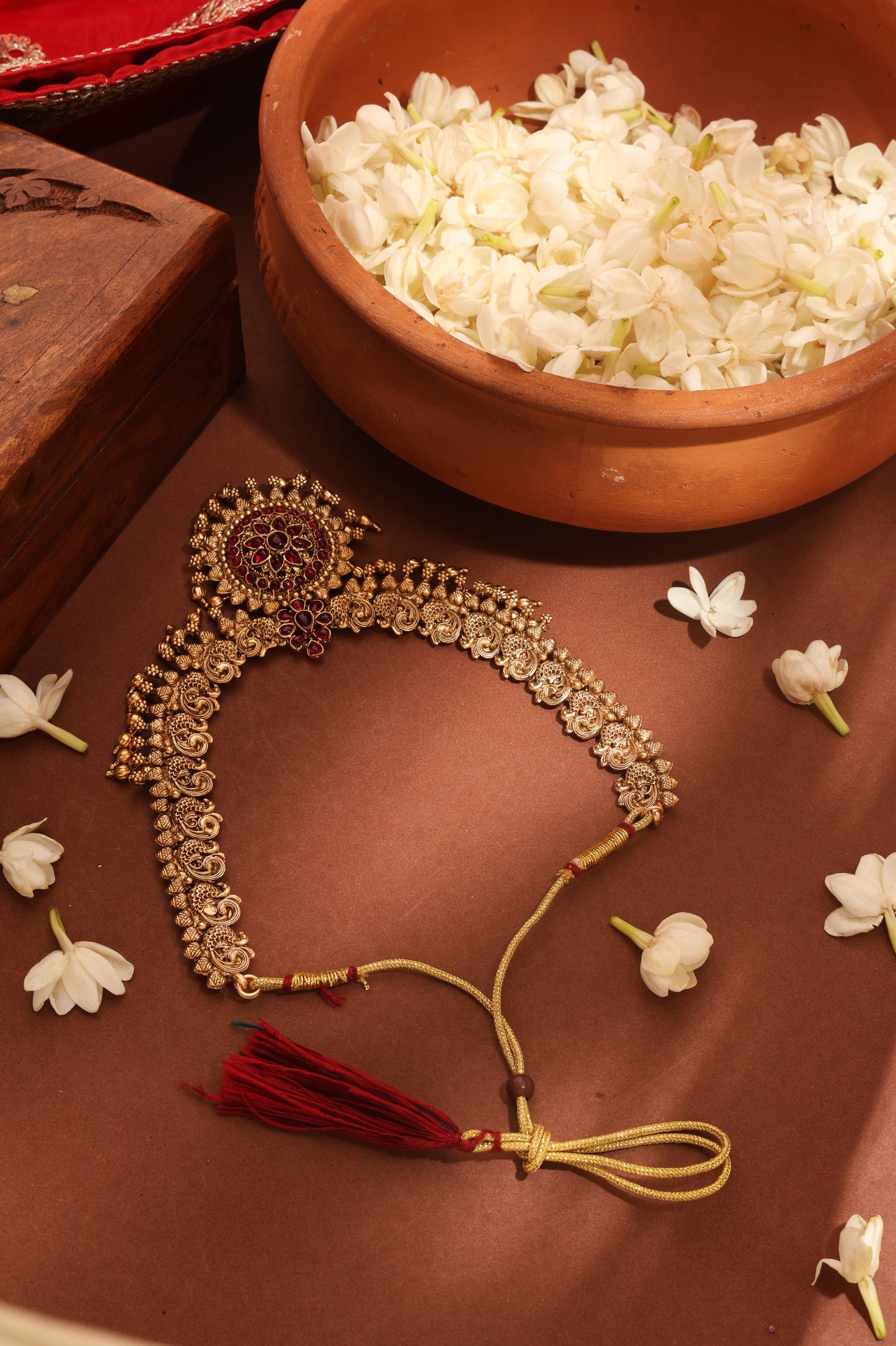 Gold Plated Temple Necklace Set with Peacock Motif