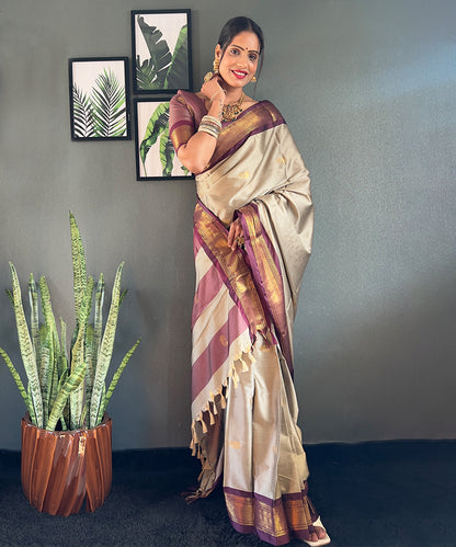 Silver & Purple Art Silk Saree