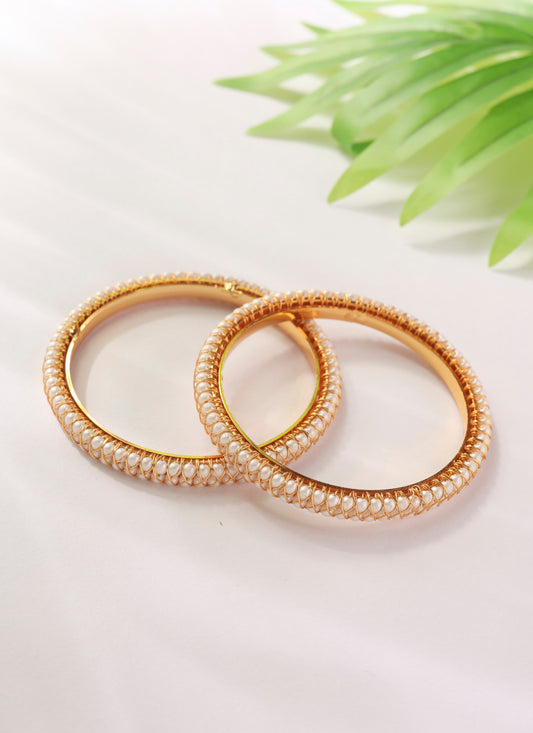 Set of two Gold Bangles with Pearl Detailing