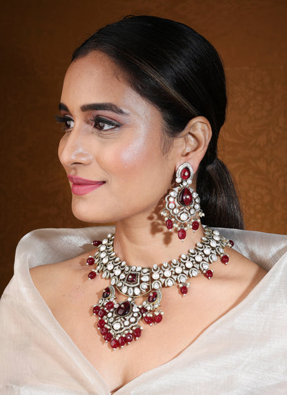 Bridal Ruby Stone Choker Necklace with Earrings