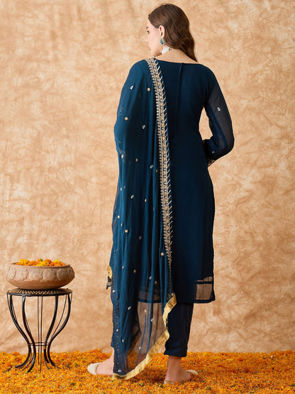 Semi Stitched Pakistani Suit in Teal Georgette