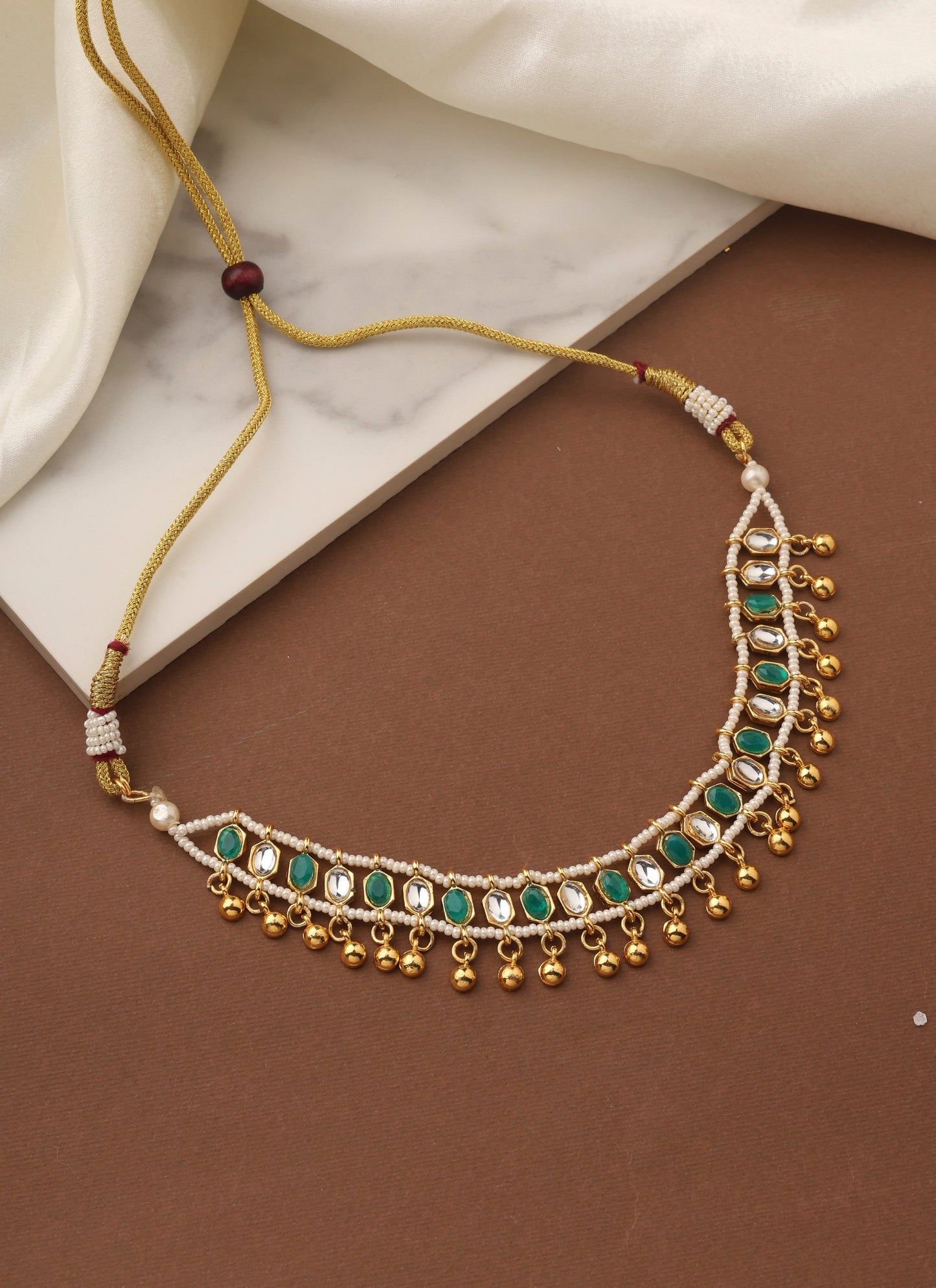 Kundan Choker Set with Green Stone Accent and Matching Earrings