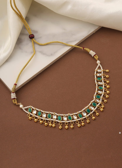 Kundan Choker Set with Green Stone Accent and Matching Earrings