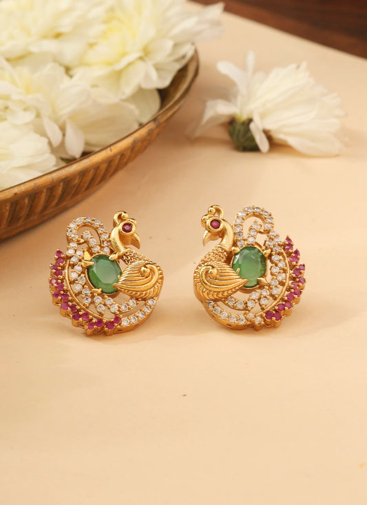 Gold Studs with American Diamonds and Multicolour Stones