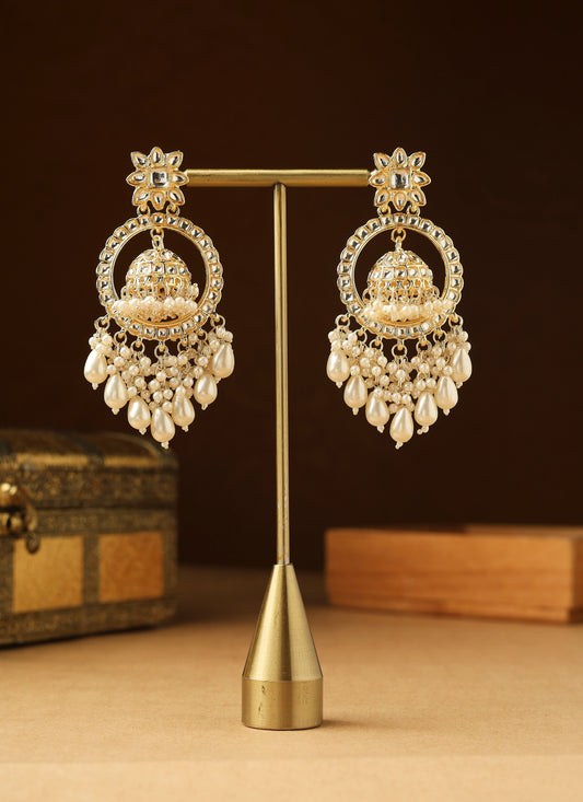 Unique American Diamond Jhumka Dangler Earrings with Pearl Detail