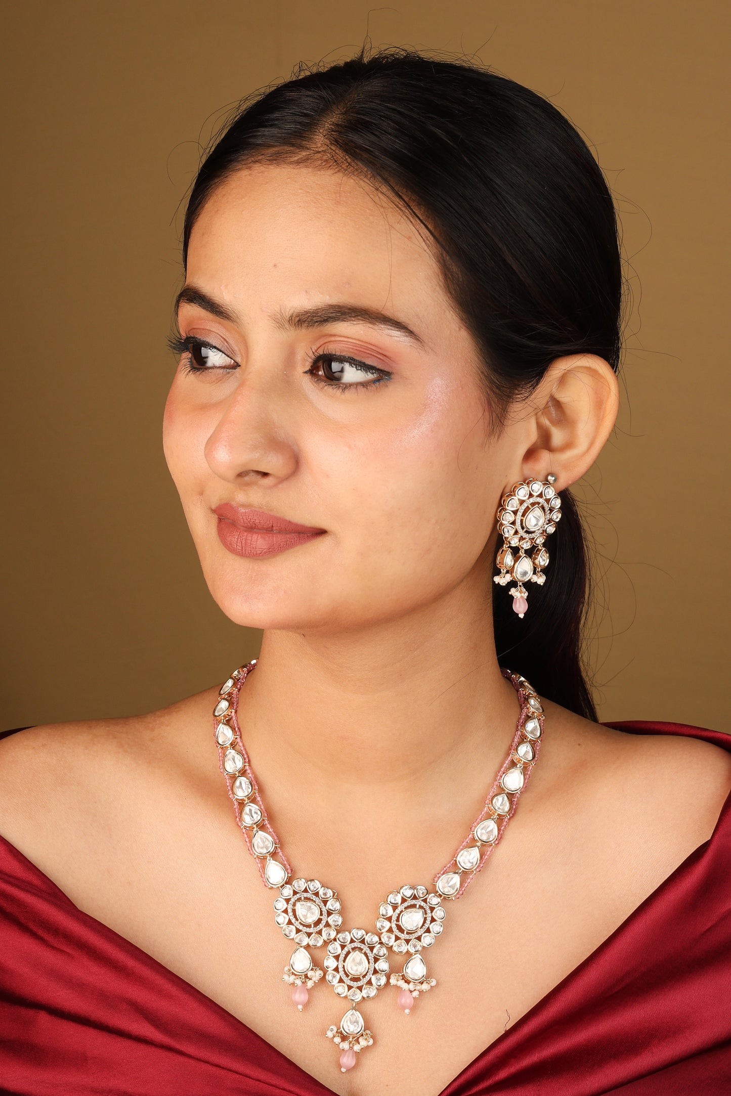 Uncut Kundan Necklace with Pink Pearls