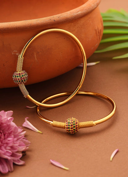 Gold Bangles with Center Ball Studded with Stones