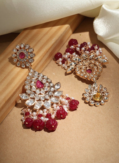 Kundan Chandbali Earrings with Maroon Drops