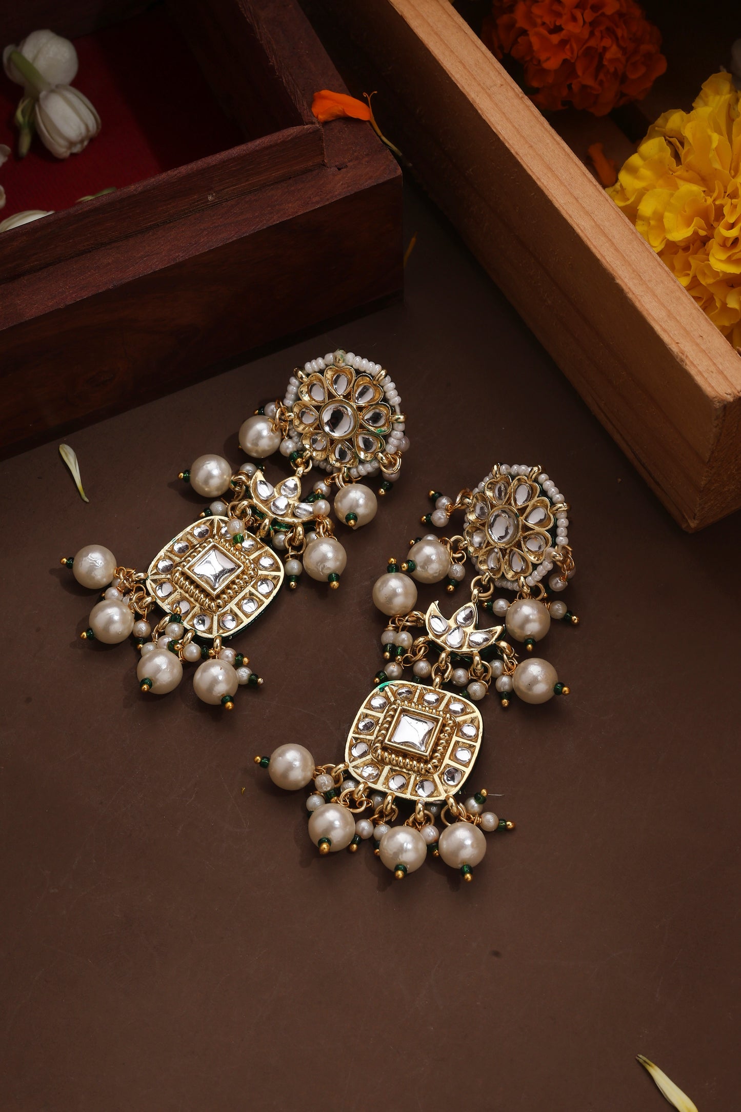 Kundan Earrings with Pearl Danglers