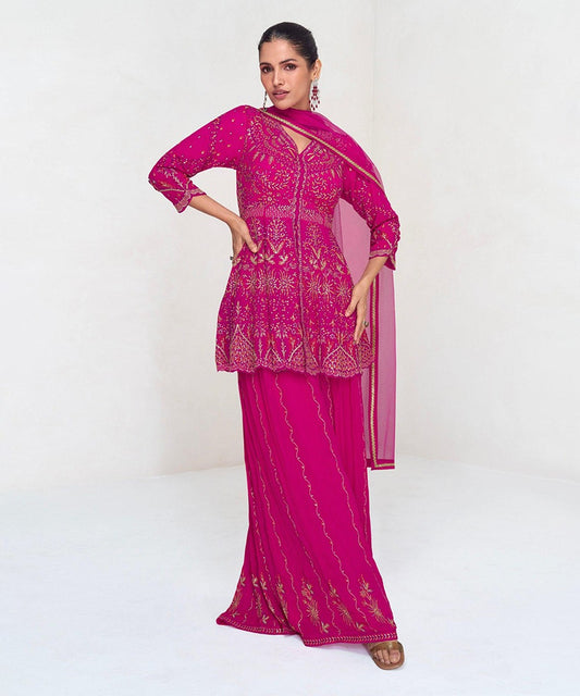 Pink Embroidered Silk Blend Readymade Suit