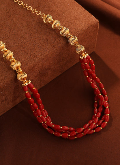 Elegant Multilayer Necklace with Coral Beads