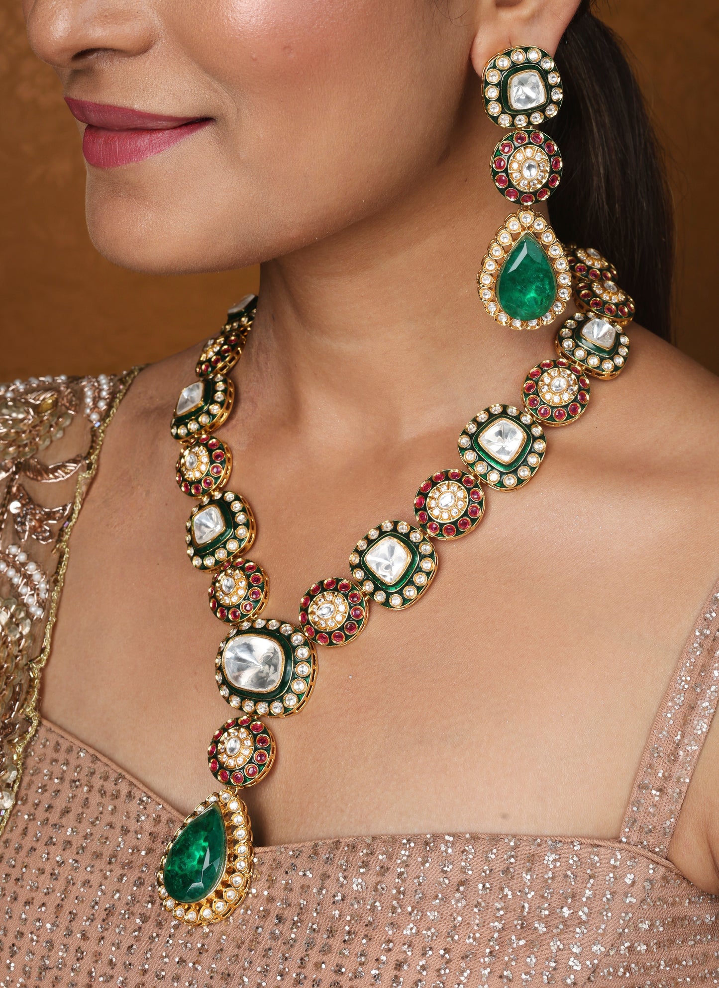 Jaipur Jadau Work Necklace Set with Kundan Stones