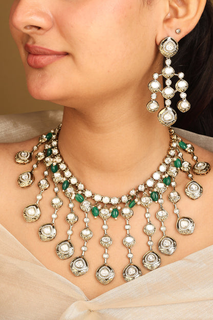 American Diamond Necklace Set with Green Accents