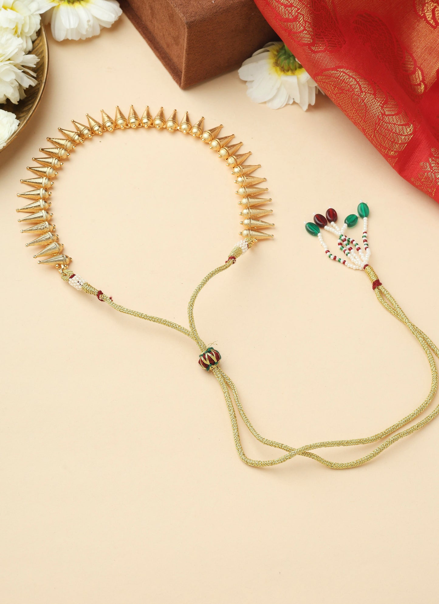 High Gold Temple Necklace Set with Jhumkas