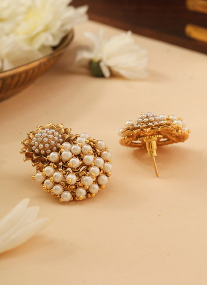 Gold Chandbalis with Pearls