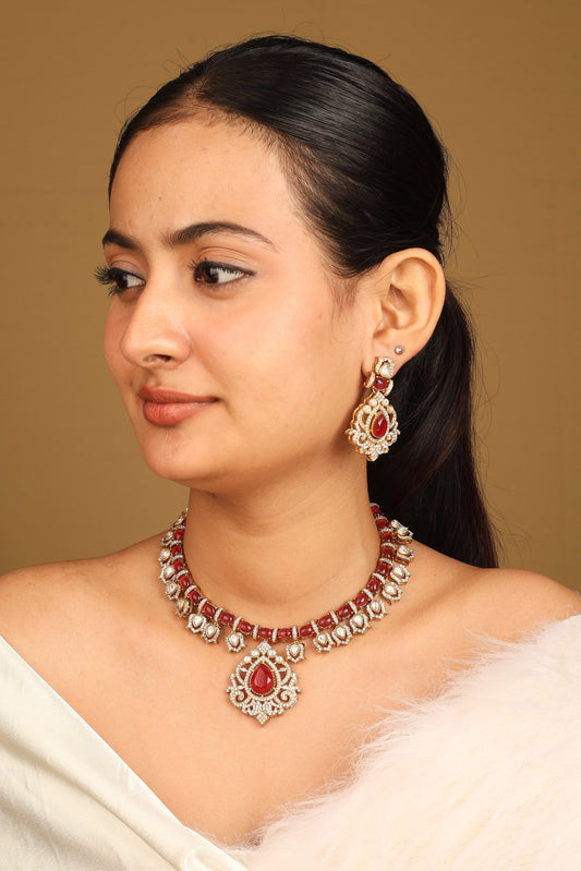 Elegant Red Kundan Necklace Set