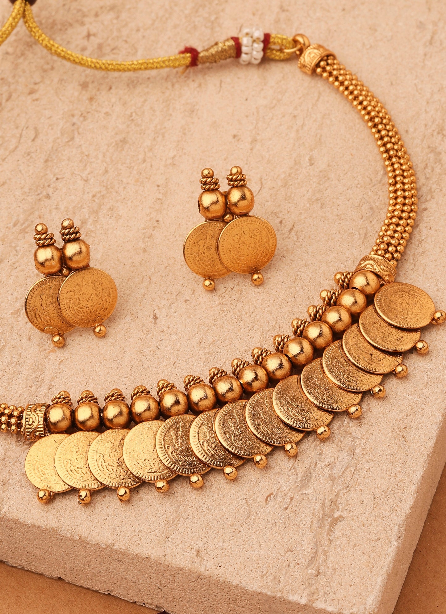 Gold Plated Lakshmi Coin Necklace Set with Matching Jhumki Earrings