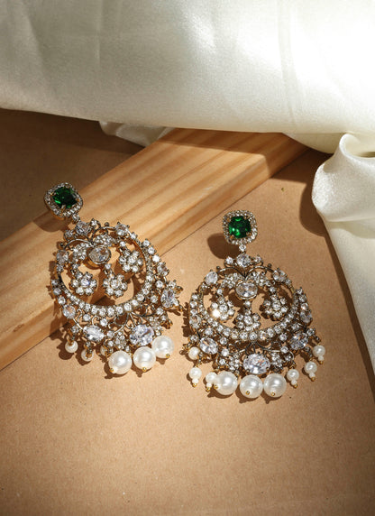 Kundan Chandbali Earrings with Emerald Stones