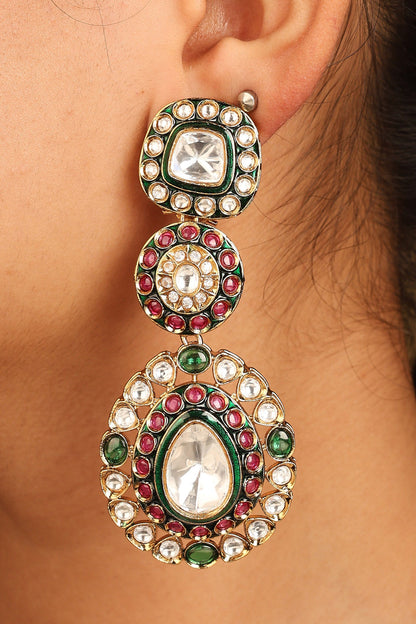 Long Kundan Earrings with Multicolour Stones