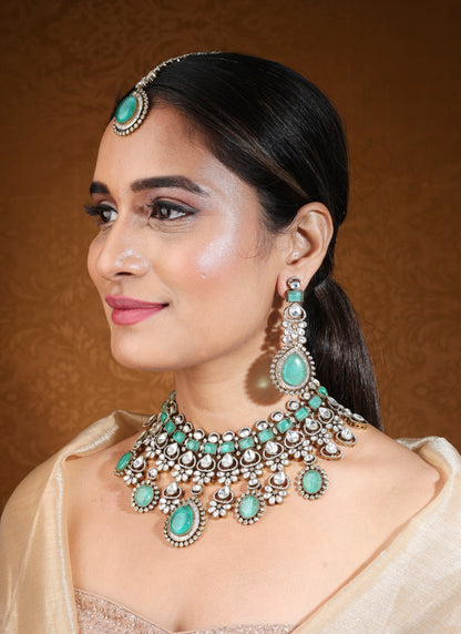 Bridal Choker with Mint Green Stones and Kundan