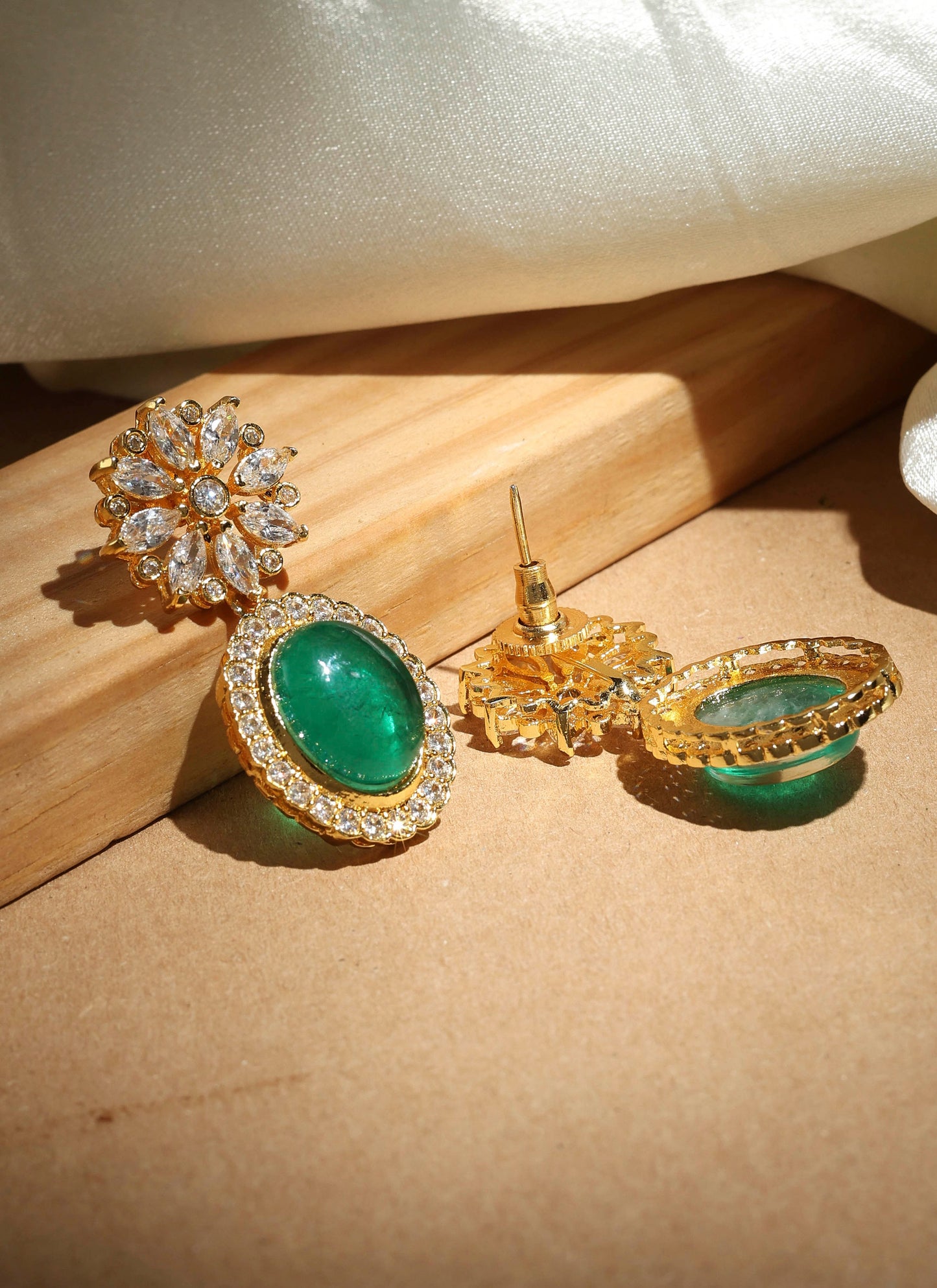 Elegant Kundan Earrings with Green Stones