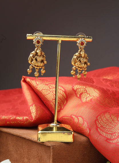 Gold Laxmi Necklace Set with Matching Earrings