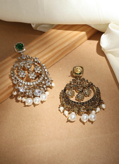 Kundan Chandbali Earrings with Emerald Stones