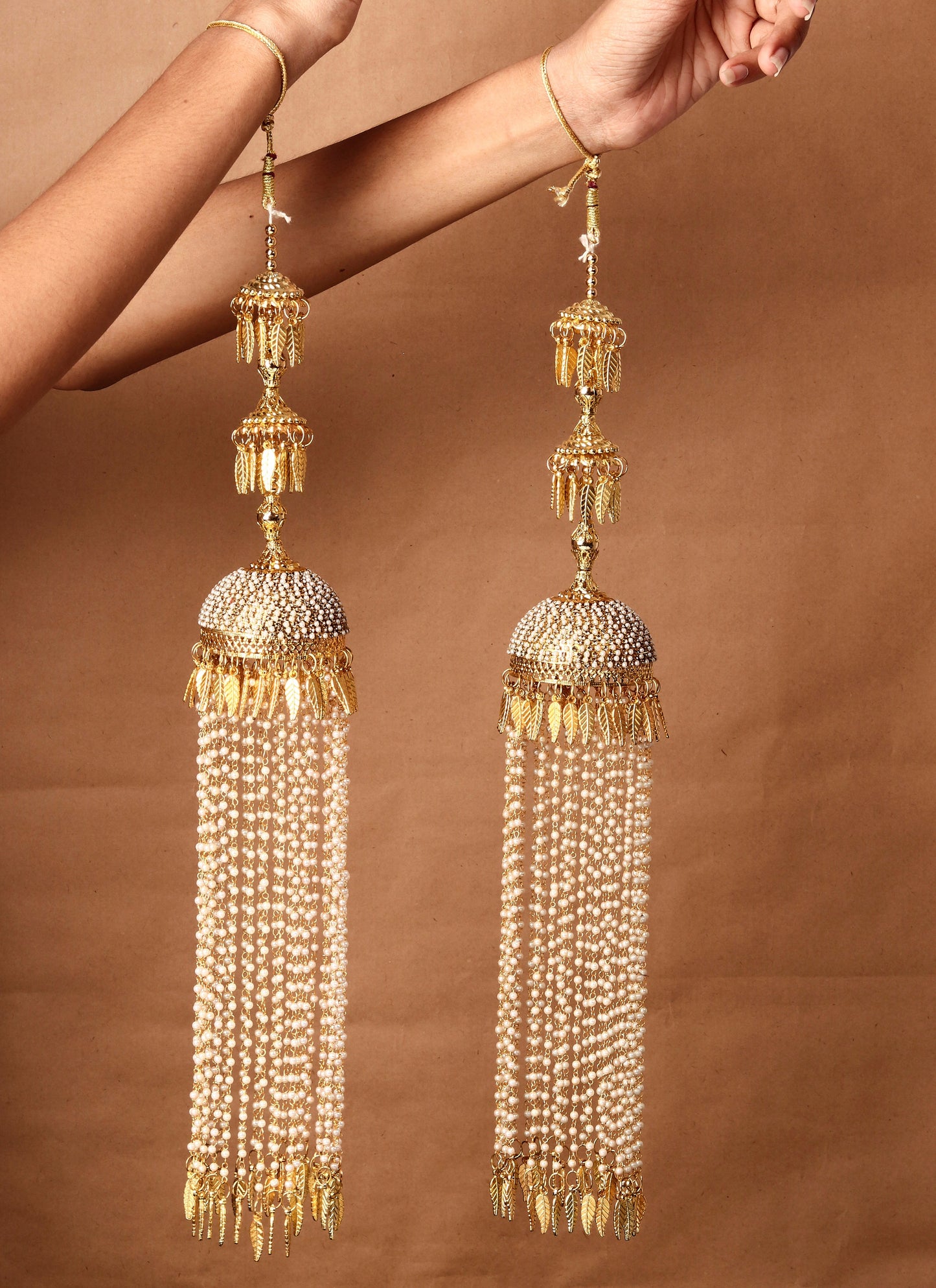 Set Of two Feathery Stone-Studded & Pearl-Beaded Kaleeras