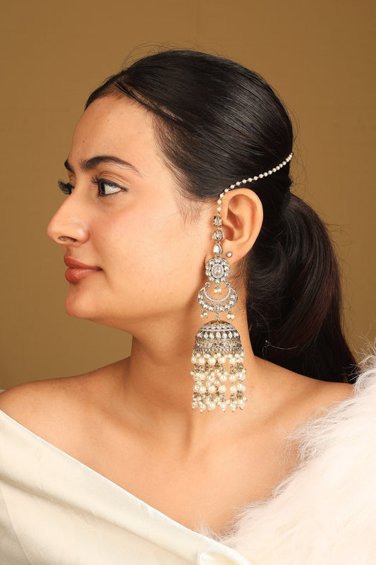 Rustic Gold Jhumkas with Pearls and American Diamonds