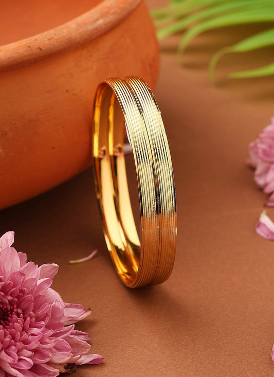 Plain Gold-Plated Bangles with Self-Line Design