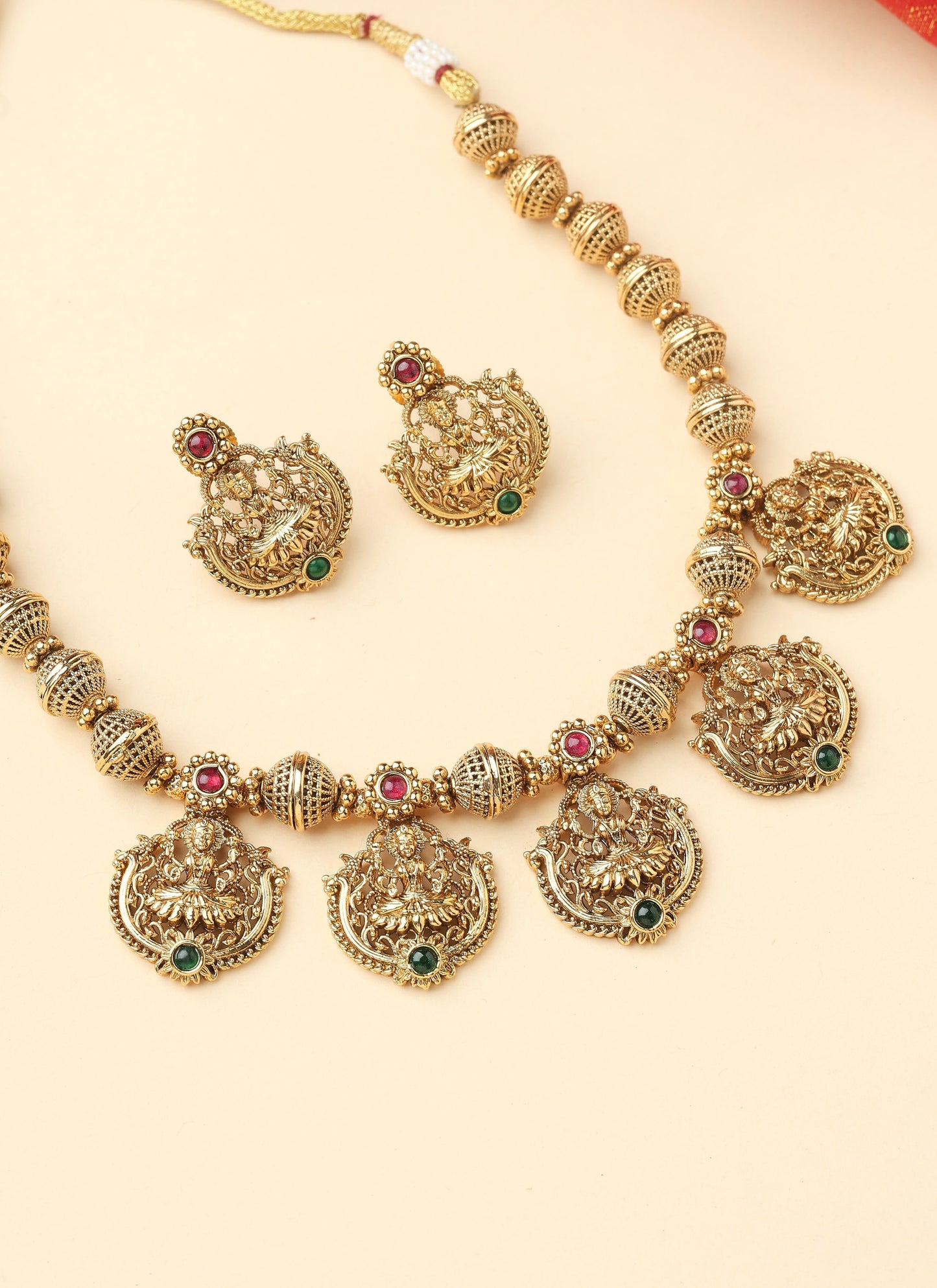 Ball Chain Necklace Set with Gold Motifs