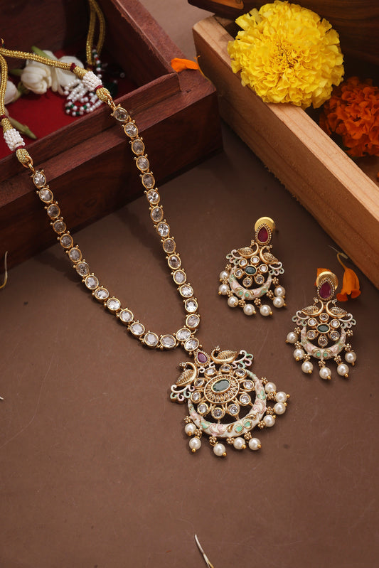 Kundan Necklace with Meenakari Work Pendant