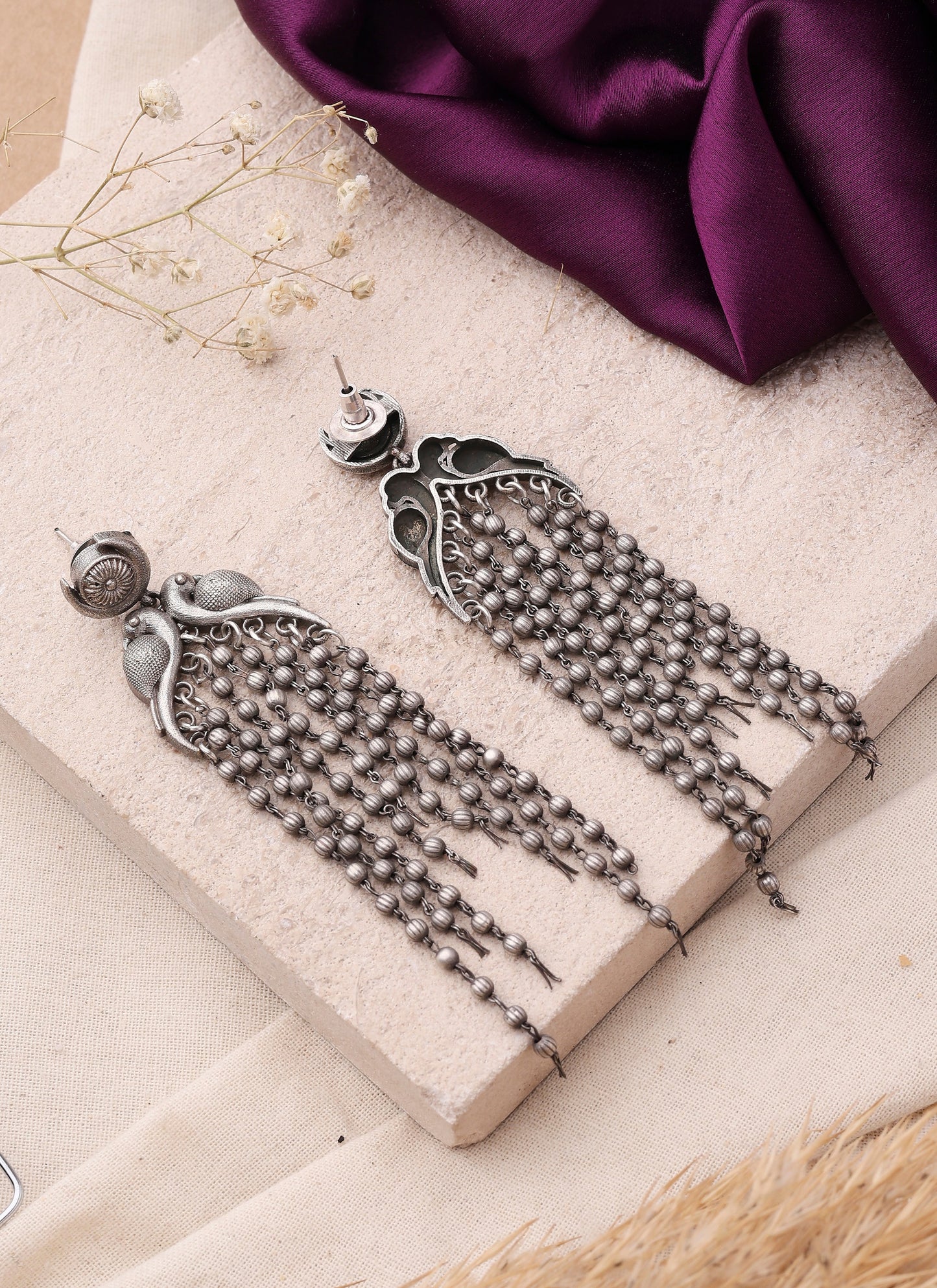 Oxidised Bird Motif Dangler Earrings