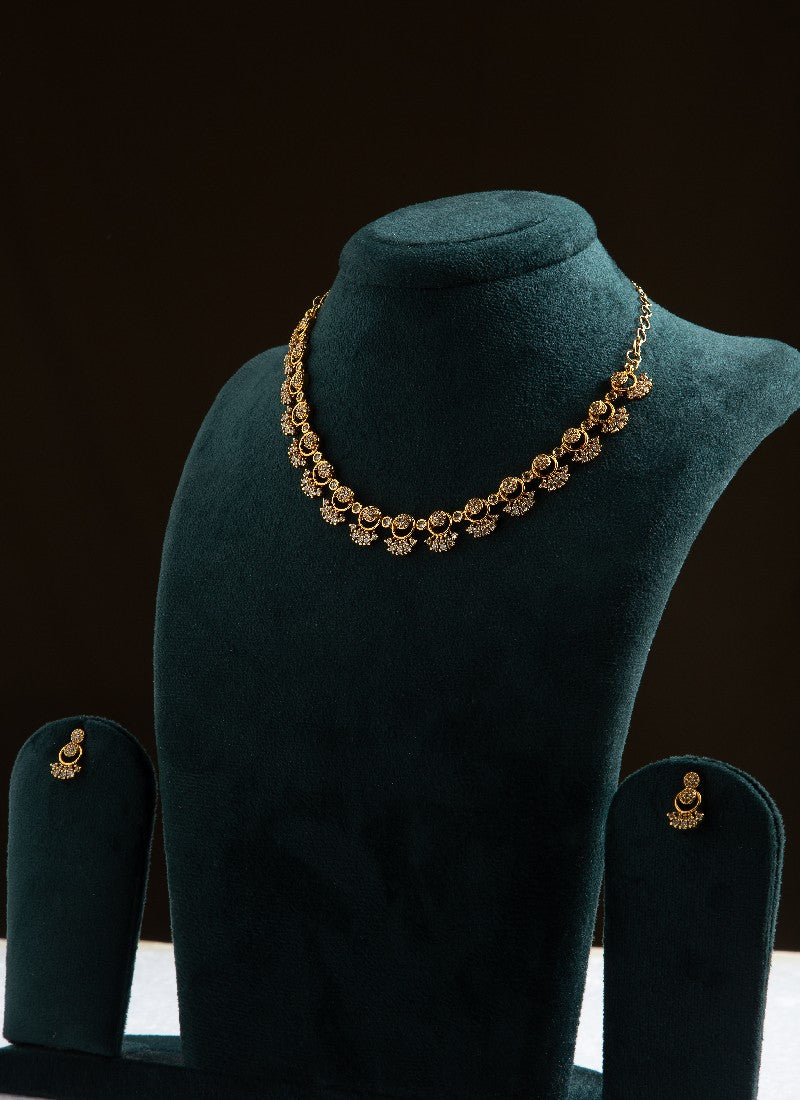 American Diamond Necklace Set with Intricate Motifs