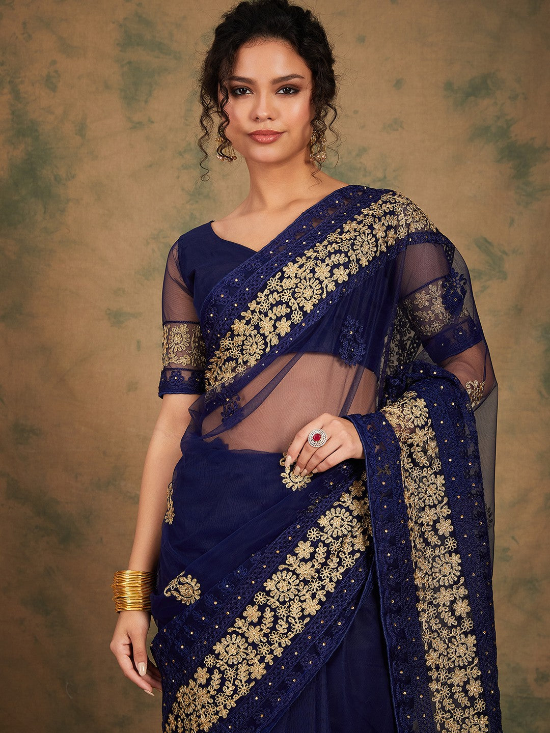 Embroidered Net Saree with Intricate Bead Work