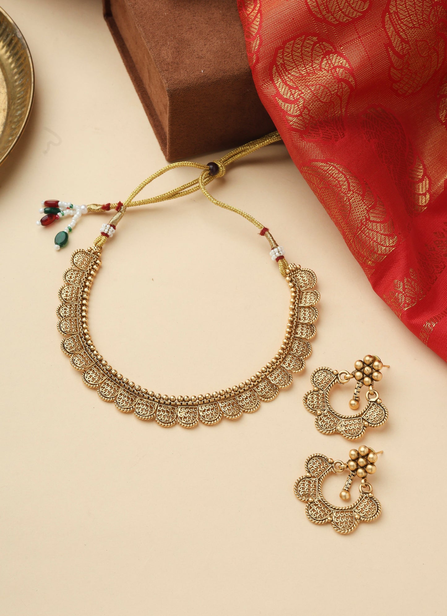 High Gold Necklace Set with Matching Earrings