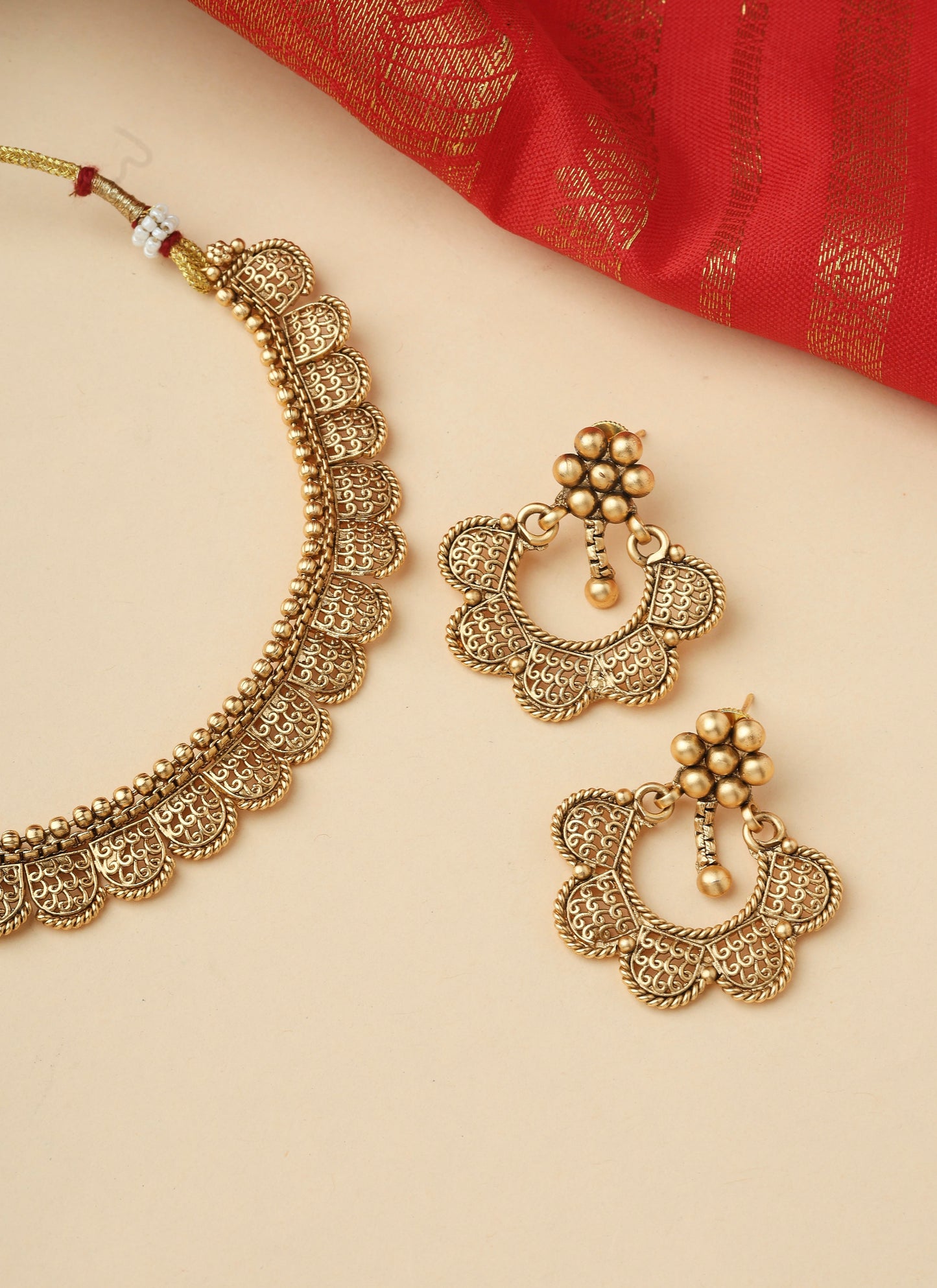 High Gold Necklace Set with Matching Earrings