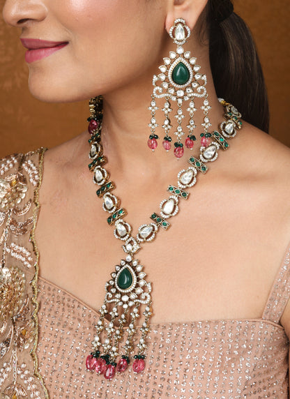 Kundan Necklace Set with Ruby and Green Stones