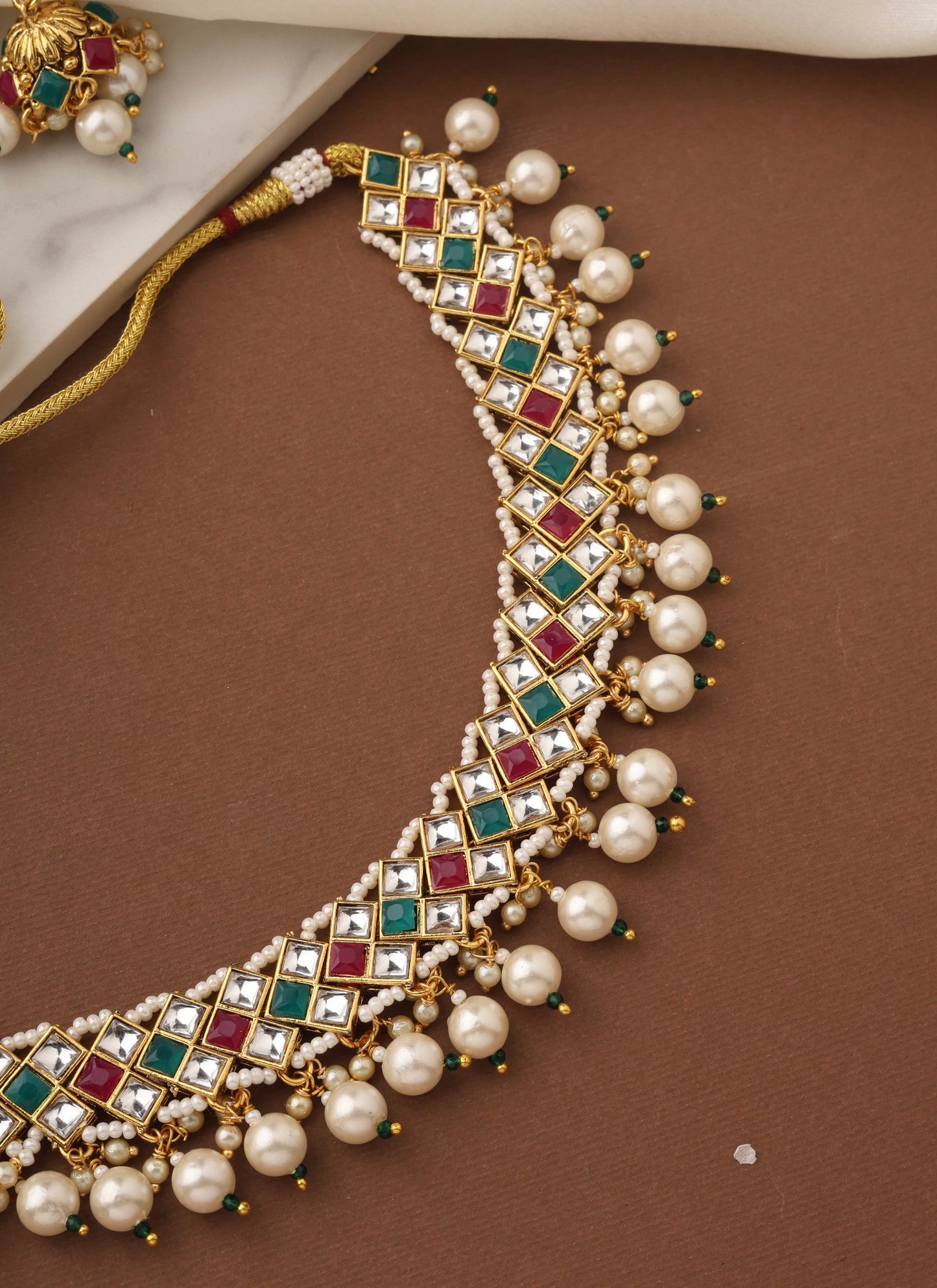 Multicolour Gold Choker Set with Pearls