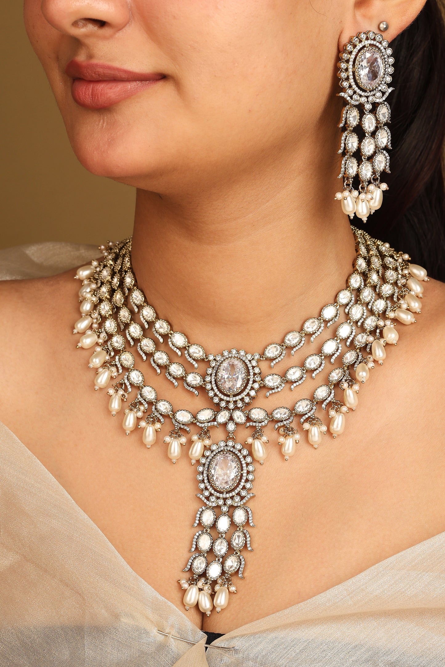 Regal Kundan and Pearl Layered Necklace Set.