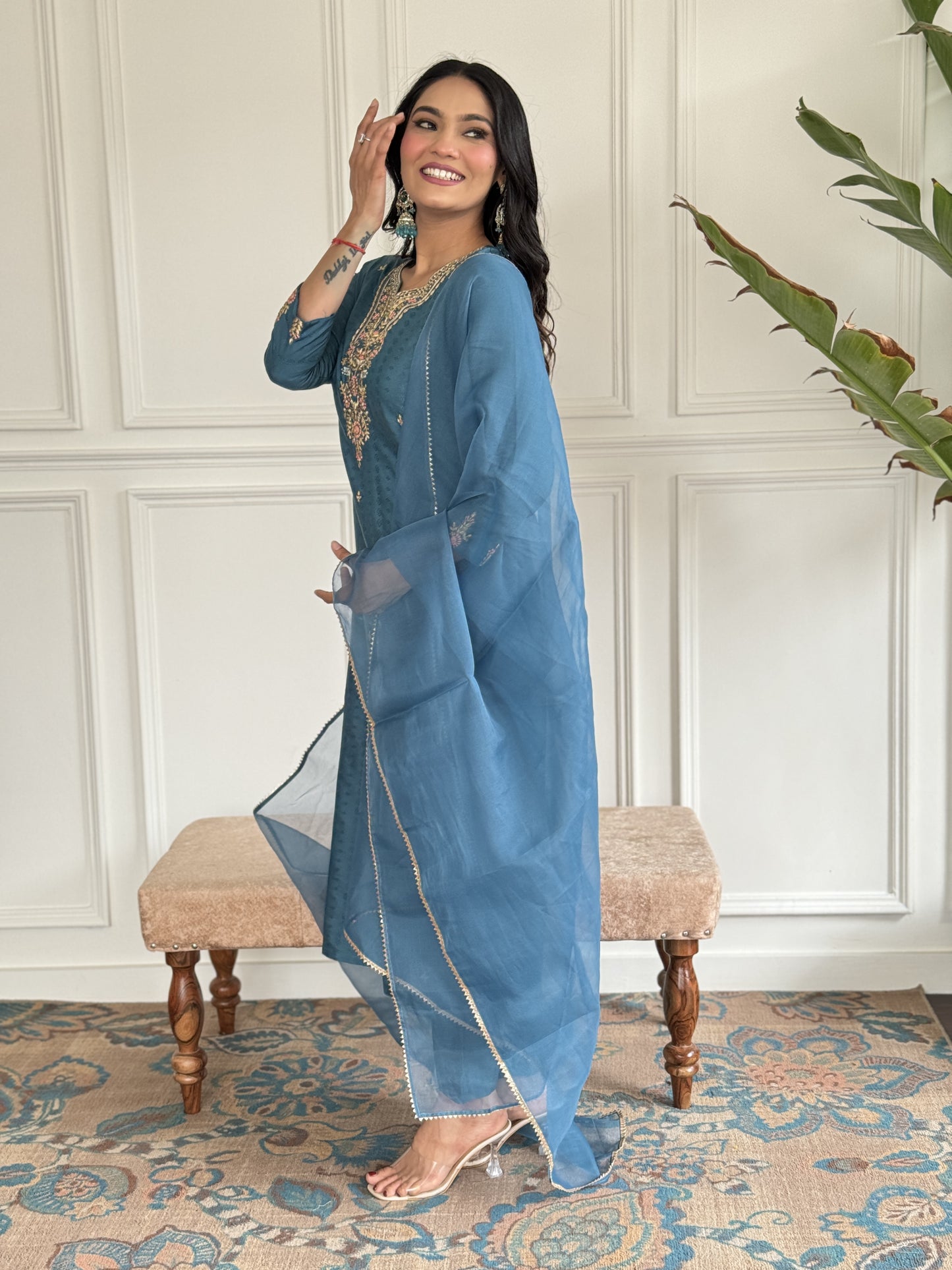 Rama Embroidered Viscose Blend Fabric Straight Kurta, Pant, and Dupatta Set