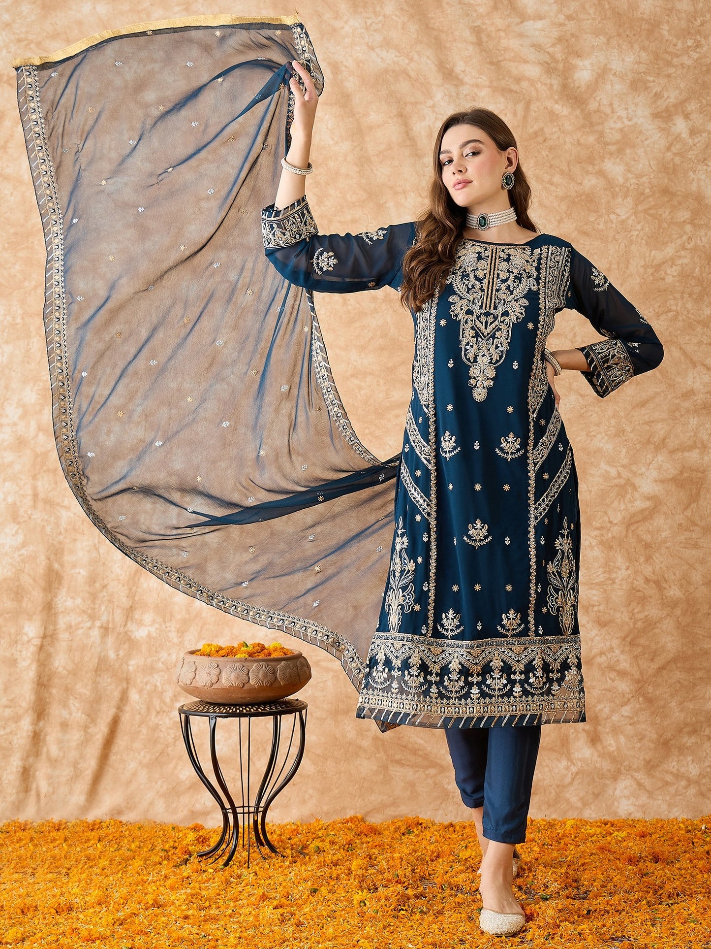 Semi Stitched Pakistani Suit in Teal Georgette