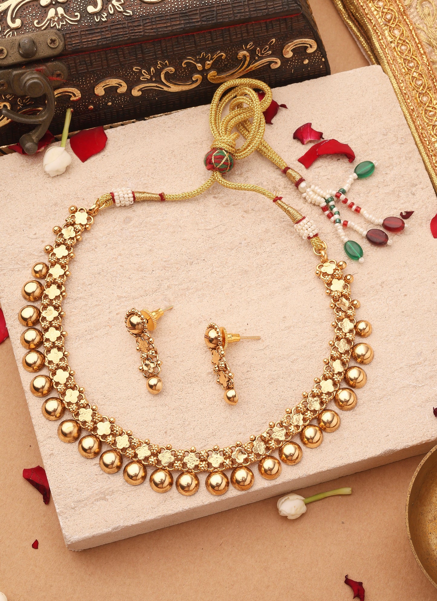 Golden Clove Charm Necklace and Earring Set