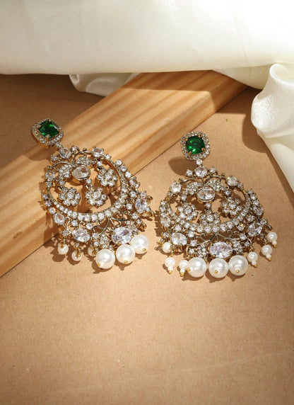 Kundan Chandbali Earrings with Emerald Stones