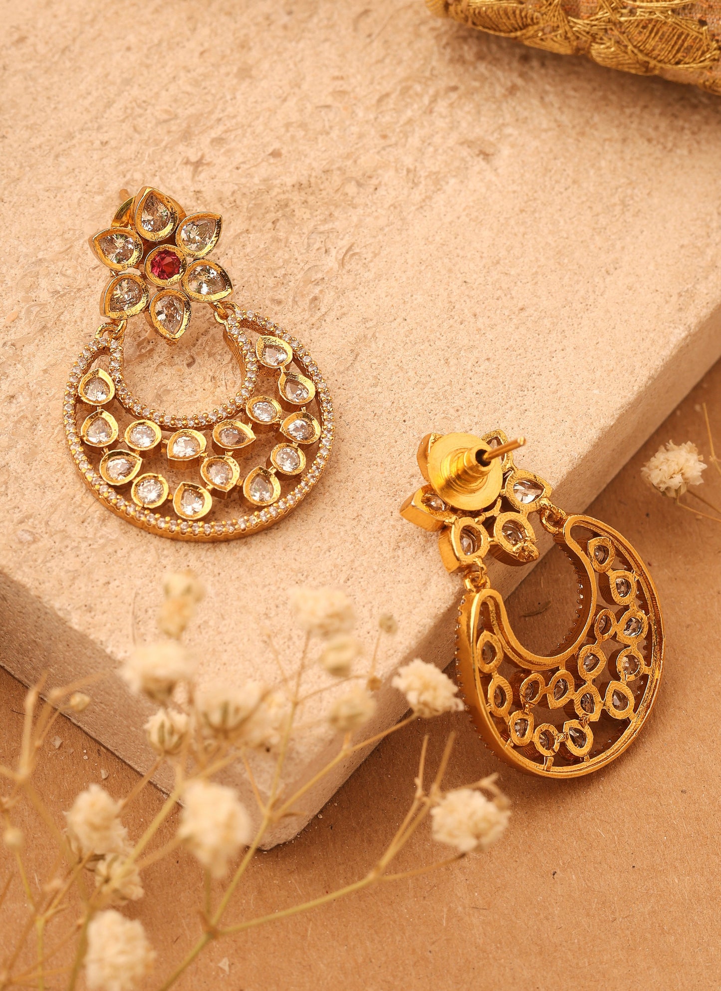 Gold Plated Earrings with American Stones