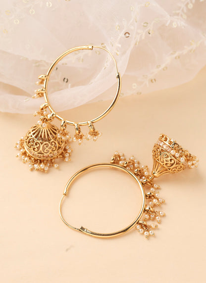 Gold Hoops with Gold Jhumka Detailing