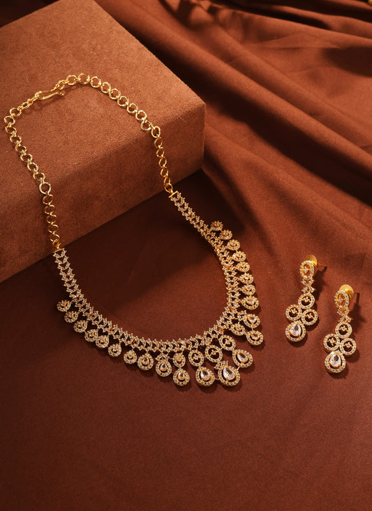 American Diamond Necklace Set with Earrings and Pear Shaped Motifs