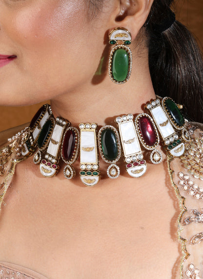 Designer Choker with Statement Red and Green Stones